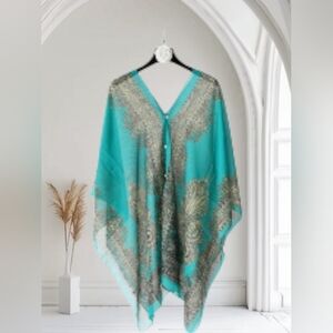 Elegant Tiffany Blue and Gray Paisley Scarf Wrap NWOT ONE SIZE